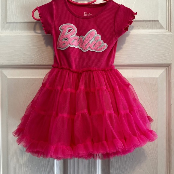 Barbie Other - Barbie Dress 18M Pink Ruffle Tulle Sparkle Logo Adorable Infant Girl
